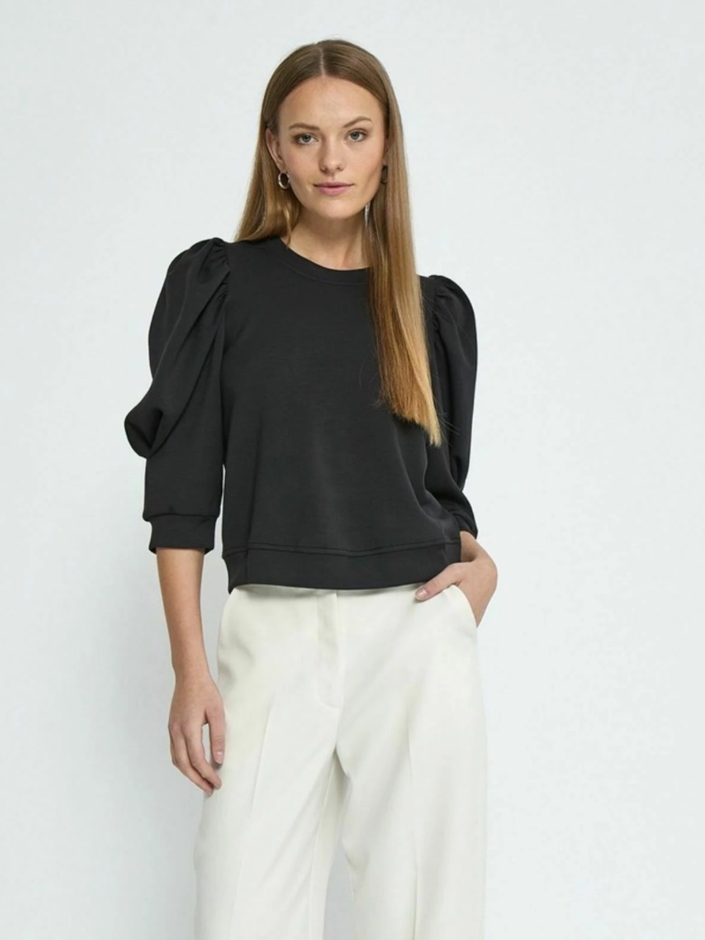 GAP Puff Sleve Black Crewneck Sweatshirt - Picture 2 of 14